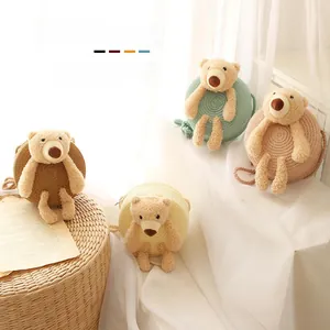 Détails de sacs en paille pour enfants avec ours en peluche 3D et bandoulière tressée