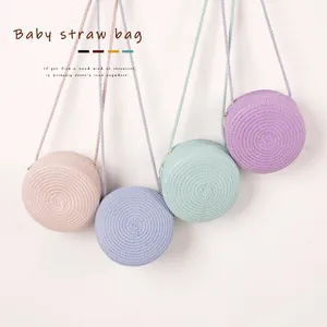 Sacs à bandoulière ronds en paille tressée pour filles aux couleurs pastel assorties
