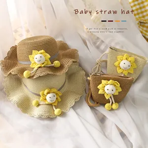Chapeau de soleil en paille et sac bandoulière assorti avec tournesols pour filles