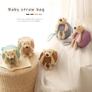Sacs bandoulière mignons en paille pour enfants avec motif d'ours en cinq couleurs
