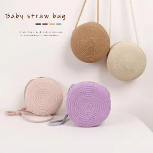 Sacs à bandoulière ronds en paille pour filles en quatre couleurs avec texture spirale