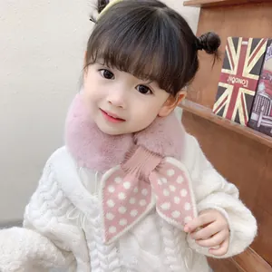 Écharpe d'Hiver Chaude pour Enfants en Fausse Fourrure Épissage Tricot Motif Diamant Plaid Cross Muffler pour Garçons Filles 1-6 Ans