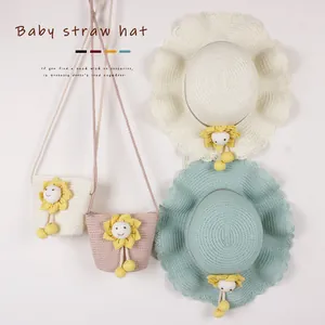 Ensemble chapeau de paille et sac pour filles avec tournesols aux tons pastel