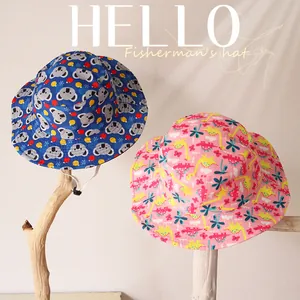 Chapeaux bob en coton pour enfants avec motifs koala et dinosaure et mentonnière ajustable
