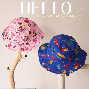 Chapeaux bob pour enfants rose et bleu avec cordons réglables pour protection solaire