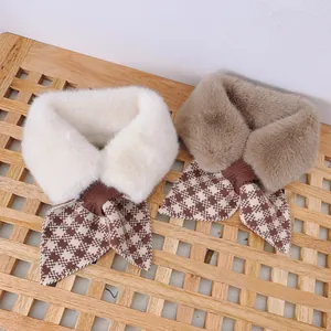 Écharpe en fausse fourrure pelucheuse pour enfants avec nœud en tricot pied-de-poule