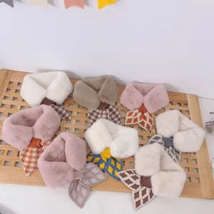 Tour de cou en fausse fourrure pour enfants avec nœud à motif de losanges tricoté