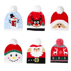 Kinderen Kerst Gebreide Muts Met Pompon Rendier Kerstman Sneeuwpop Patroon Warme Herfst Winter Muts Voor Jongens Meisjes