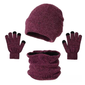 Winter knit set detail showing thermal fleece lining and touchscreen gloves