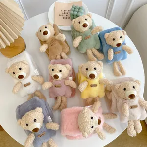 Kids Faux Fur Plush Scarf With 3D Cartoon Bear Soft Warm Neck Warmer For Toddler Boys Girls Winter Autumn Accessories