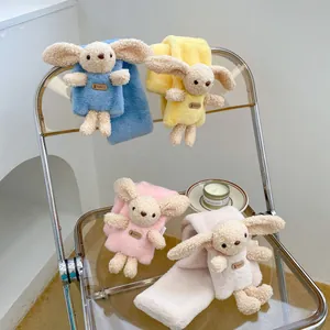 Cute Kids Plush Scarf With 3D Cartoon Rabbit Ornament Warm Faux Fur Neck Warmer For Boys Girls Winter Outdoor Accessories