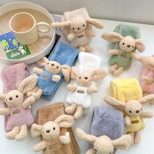 Plush kids winter scarves featuring adorable rabbit designs in various soft colors