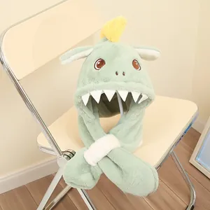 Detail of plush dinosaur toddler hat with soft faux fur and decorative spikes
