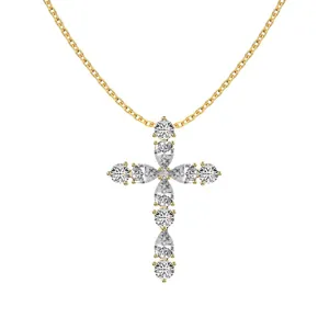 S925 sterling zilveren kruis ketting met peervormige zirkonia in goudkleurige finish