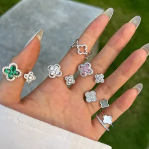 S925 Sterling Silber Kleeblatt Ring Kollektion mit Zirkonia und Perlmutt Einlagen