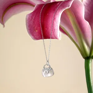 Collier sac à main en argent s925 avec perle et pendentif en nacre au design matelassé