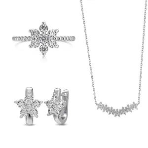 Elegante set gioielli fiocco di neve in argento S925 con brillanti cristalli di zirconia