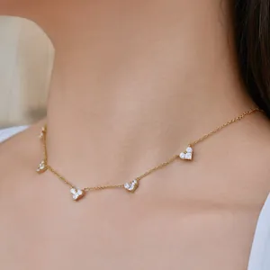 Exquisite S925 sterling silver heart necklace with gold finish and zirconia stones
