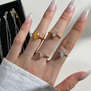 S925 sterling silver ring featuring pear cut ice flower zircon in four color variations