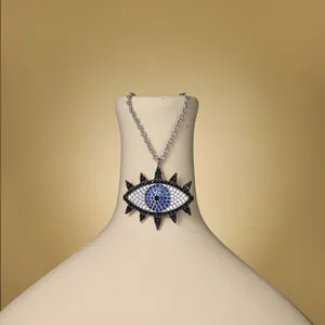 Détail macro du pendentif œil protecteur en argent S925 avec zircons bleus et blancs