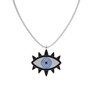 Collier en argent 925 avec pendentif œil protecteur serti de zircons bleus et blancs