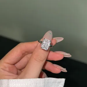 Macro view of sterling silver ring with brilliant ice flower cut radiant zircon