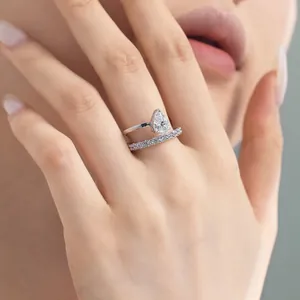 S925 sterling silver snake ring set with pear cut zircon for women, elegant bridal jewelry
