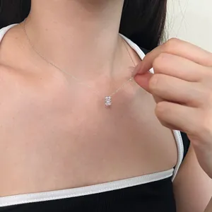 Elegant S925 sterling silver necklace featuring a rectangular ice-cut zircon pendant