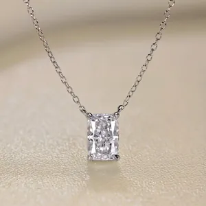 Macro shot of rectangular radiant cut zircon pendant on a delicate S925 silver chain