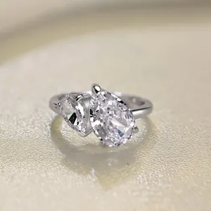 Exquisite S925 silver double pear-cut zircon ring with sparkling droplet stones