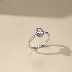 Macro detail of S925 sterling silver ring featuring an oval-cut solitaire stone