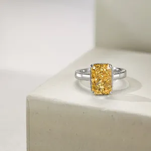 Luxurious S925 silver ring with radiant cut yellow zircon and shimmering accent stones