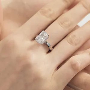 Elegant S925 sterling silver ring featuring a large radiant cut cubic zirconia stone