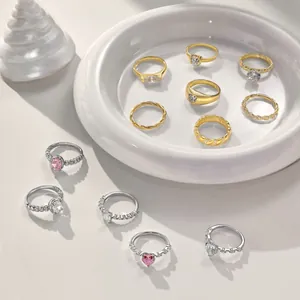 Elegant S925 sterling silver rings with heart and marquise zircon stones in gold and silver