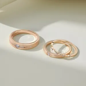 Macro shot of brushed rose gold S925 silver rings with zircon and S925 hallmark