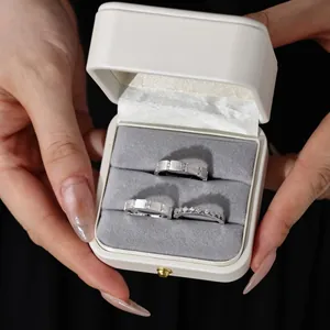 Three-piece S925 sterling silver ring set with zircon accents and brushed metal finish