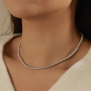 Minimalist S925 sterling silver bead necklace for women with polished finish
