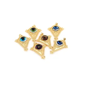 18K Gold Plated Copper Evil Eye Pendant Mysterious Starry Night Enamel Shield Charm For DIY Jewelry Making Necklaces Women Vintage Ethnic Accessories Pendant Only Without Chain