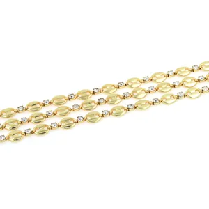 Gold plated coffee bean link chain with sparkling zircon stones for DIY jewelry making