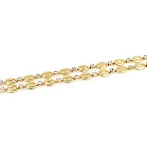 18K gold plated copper coffee bean chain with micro-pave cubic zirconia accents