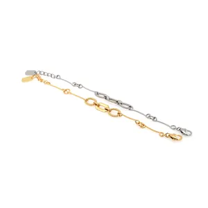 Pulseras geométricas bañadas en oro de 18K y plata con eslabones de morro y cierre de mosquetón