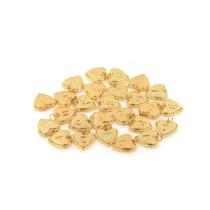 18K gold-plated heart-shaped alphabet charms with zircon accents for DIY necklaces