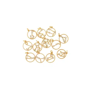 Gold Plated Copper Zodiac Pendant Micro Inlaid Zirconia Round Constellation Charms For DIY Jewelry Making Accessories Pendant Only