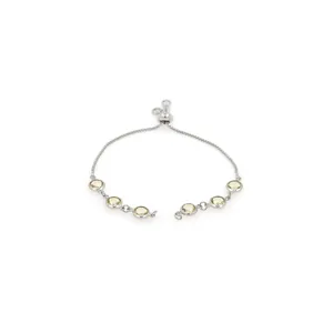 Women Adjustable Bolo Bracelet Copper Silver Plated Round Bezel Cut Gemstone Fashion Friendship Bracelet Jewelry Gift