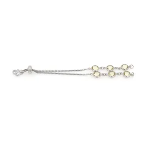 Adjustable silver box chain bolo bracelet with six sparkling yellow round crystals