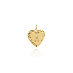 18K gold plated heart pendant with zircon letter A and radiant textured edges