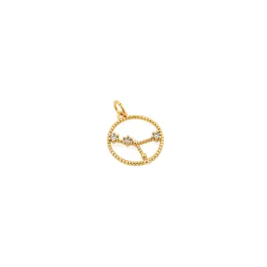 18K gold-plated zodiac pendant with micro-set cubic zirconia for DIY jewelry making