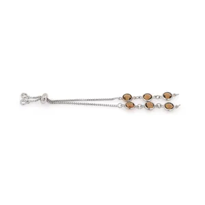 Adjustable silver-tone box chain bracelet with six brown faceted round gemstones