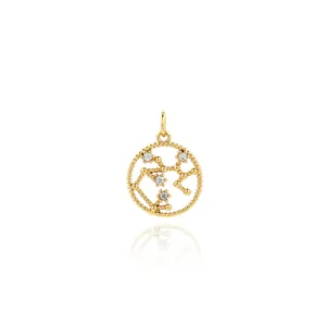 Close-up of 18K gold-plated zodiac pendant with sparkling zircon star patterns