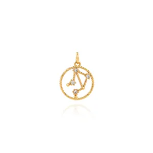 Macro shot of 18K gold plated Libra zodiac charm with cubic zirconia for DIY jewelry